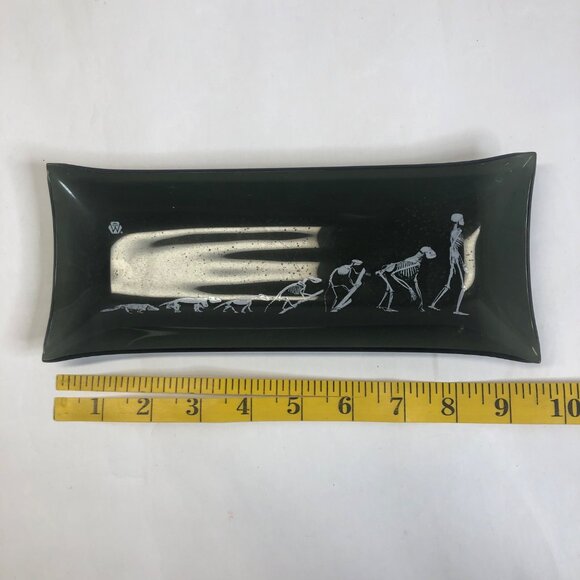 Vintage 60's Skeleton Lizard Man Evolution 9.25" x 3.75" Smoked Art Glass Tray - Picture 8 of 8